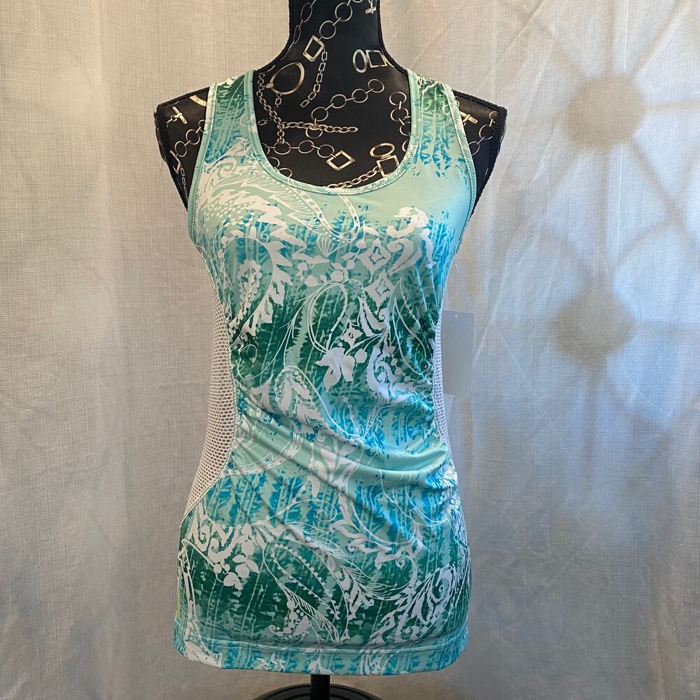 NWT Lole M Betty Tank "Clearly Aqua‎ Anatolia" Mesh Panel Athletic Top